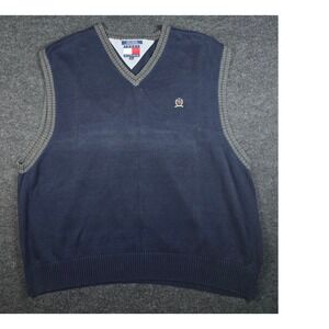 Tommy Hilfiger Mens V Neck Casual Sweater Vest Navy Blue Grey Trim Size 3XL